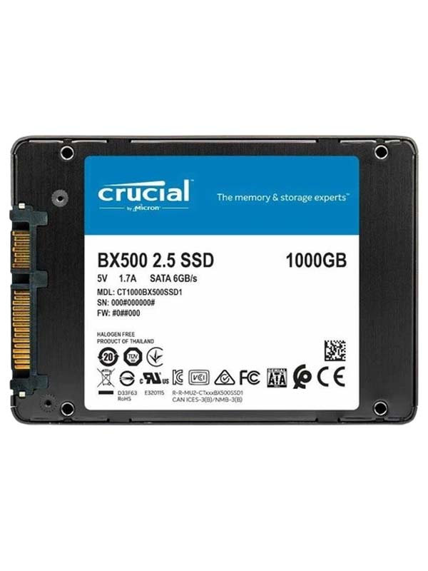 Crucial BX500 1 TB Desktop, Laptop Black SATA Internal Solid State Drive (SSD)